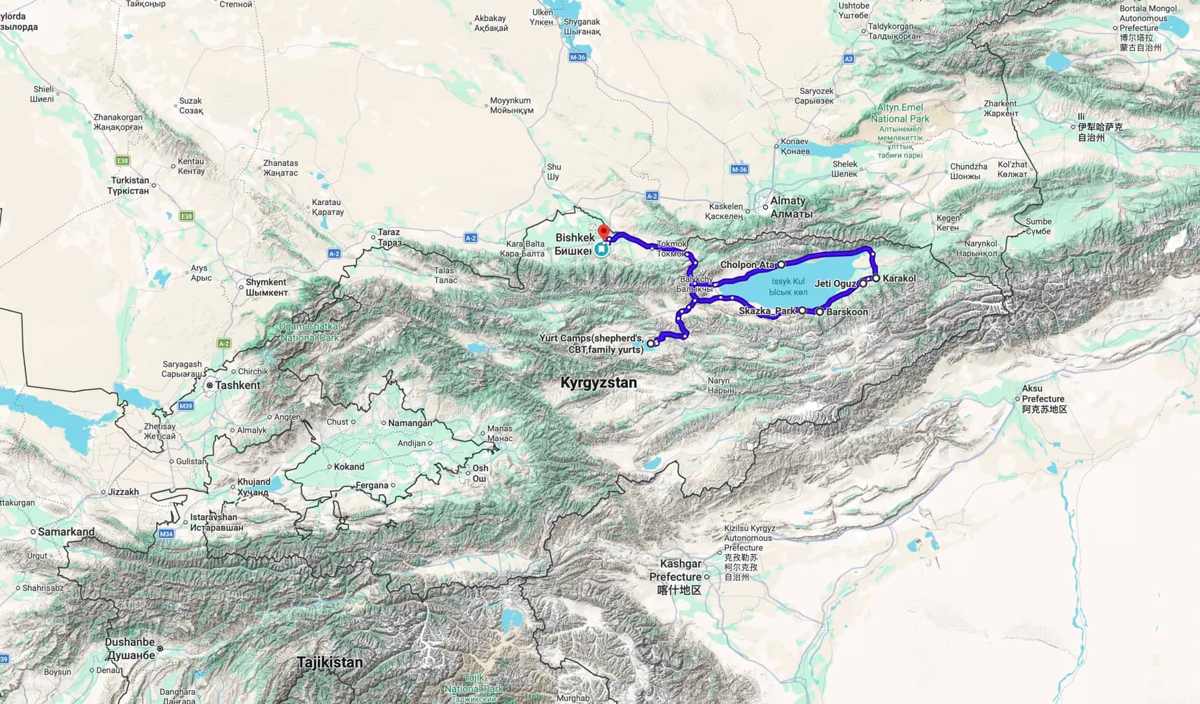 Kyrgyzstan Highlights route